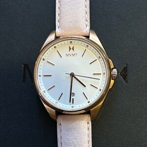 MVMT Watch With 32 White Face & Light Pink Leather Band